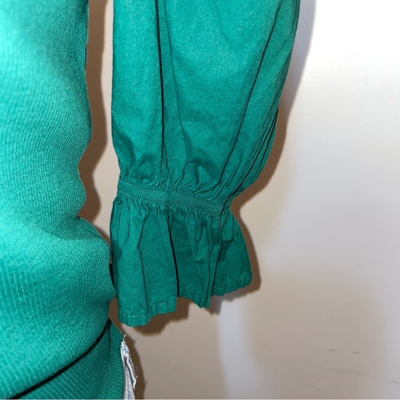 Nation Tee Short Sleeve Puff Sleeve Crew Neck Blouse Pima Cotton Green Medium - Picture 3 of 7